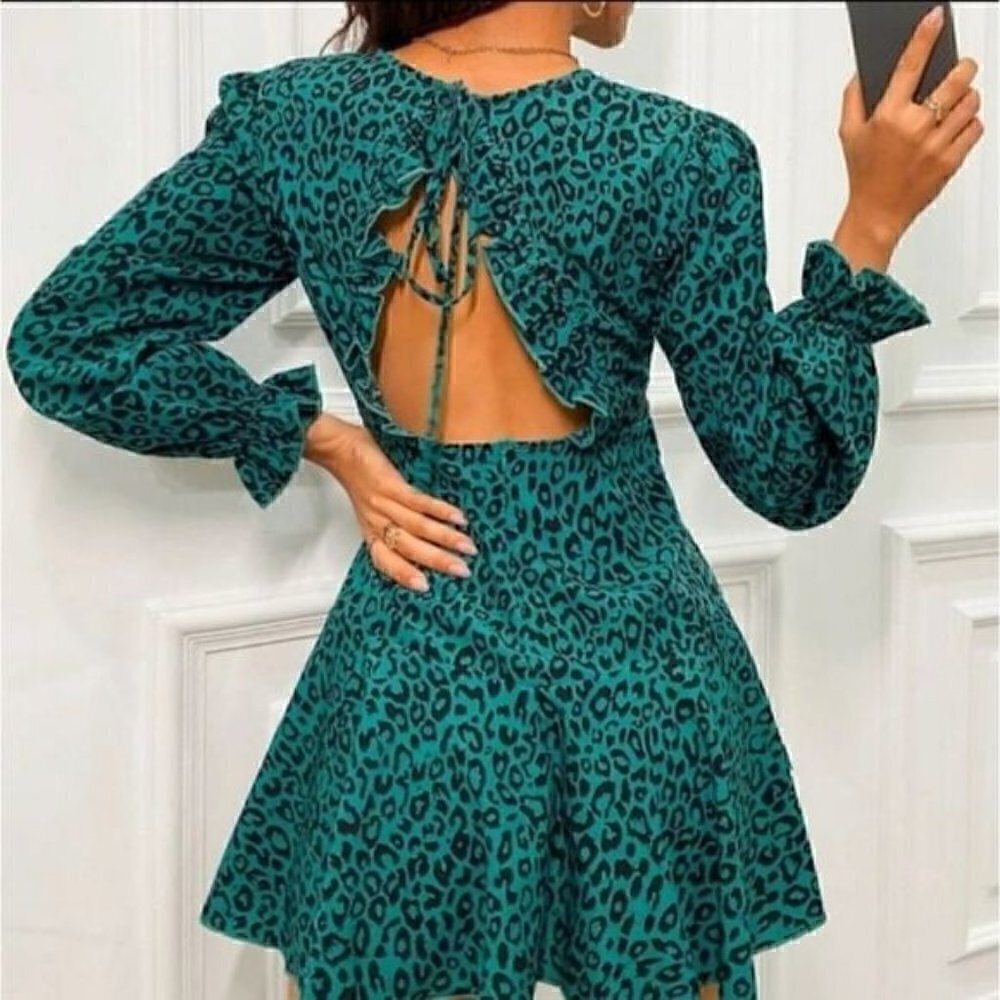 Layered Ruffle Hem Leopard Dress